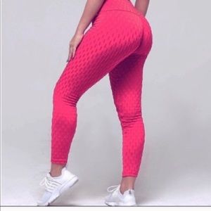 RED honeycomb leggings high waisted butt scrunch
